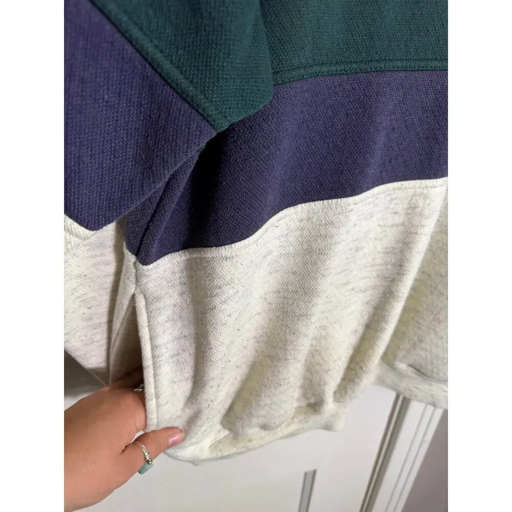 Vintage AZ Sport Colorblock Rugby Sweatshirt Green Purple 90s Pullover Men's L